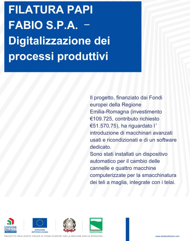 FILATURA PAPI FABIO S.P.A: sviluppo e implementazione digitale con macchine da maglieria computerizzate per smacchinatura teli a maglia e dispositivo automatico di cambio cannelle